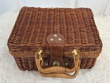 Vintage Wicker Rattan Suitcase Picnic Basket Storage Case 10x8 Cottagecore Boho picture
