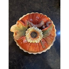 Vintage Cracker Barrel Bountiful Harvest Pumpkin Sunflower Ceramic Pie Dish/ Lid picture
