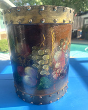Vintage Mid-20th Century English Style Arts &Crafts Tole Wood Wastebasket fruits picture