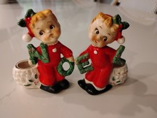 Vintage Pair Christmas Commodore Japan Midcentury Noel Candleholders / Figurines picture
