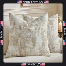 Faux Cashmere Pillow Covers 18x18 Inch Set of 2 Brown White Jacquard Fabric picture