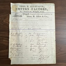 Antique 1872 Thos. H. Allen & Co. Memphis Tennessee Steamboat Bill of Lading picture