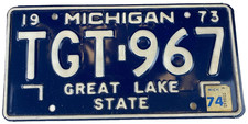 Vintage 1973 1974 Michigan Auto License Plate TGT-967 Man Cave Garage Wall Decor picture