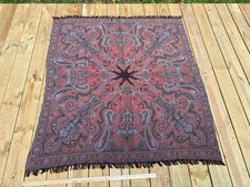 Vintage Antique Hand Woven Kashmir Paisley Shawl 69''  x 55'' Throw Reversible picture