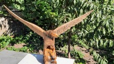 Vintage 1970s USSR Hand Carved Wooden Eagle Sculpture Soviet Era Wood Statue... picture