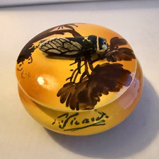 Louis Sicard Ceramic La Cigale Trinket Box Bonbonnière French Majolica c1950s picture