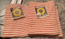 Vintage Sangamon Mills Sunflower Dish Cloth Towel Kitchen Striped Lot 2 Red picture