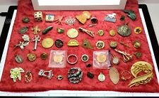 Vtg Junk Drawer Lot (50) Pins Pinbacks Pendants Brooches Coins Medals Toys  picture