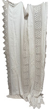 Two Piece Antique Ecru Crochet Linen Bed Cover & Table Runner or Pillow Cover picture
