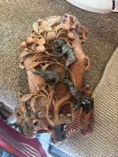 Vintage Hand Carved Ted Soapstone Vase Monkey And Bird picture