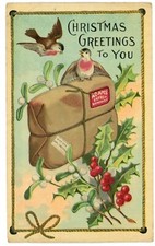 Christmas Birds Adams Express Co Package Divided Back Postcard 1912 Unused picture