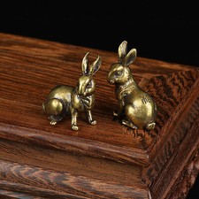1 Pair Brass Rabbit Figurine Small Rabbit Statue Ornament House Animal Figurines picture