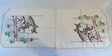 Vintage Hand Embroidered Horse & Foal Table Runner Scarf Ivy Floral 13 x 36