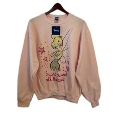 VINTAGE Disney Tinkerbell Sweatshirt Pullover Jerzees Medium NWT Pink Oversized picture