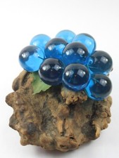 Vintage Lucite Acrylic Grape Cluster on Burlwood Sculpture Peacock Blue MCM picture