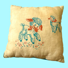 1950’s Vintage Mid Century Baby Lamb Accent Throw Pillow Nursery Kitsch picture