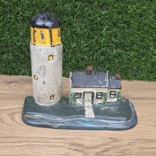 LIGHTHOUSE & KEEPERS HOME Antique Cast Iron Figural Doorstop Nautical Seaside picture