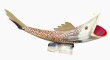 VTG GENUINE BULL/COW HORN CARVED FISH SCULPTURE Made in ITALY picture