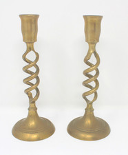 Vintage Brass Open Barley Twist Candlestick Pair Holders Double Helix 7.5