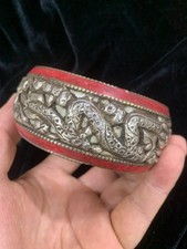 Unique Hand Made Tibetan Old Silver/Bone Ritual Bangle Bracelet picture