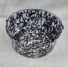 Vintage Brown Spatterware Enamelware Bucket Primative Colander Pail Graniteware picture