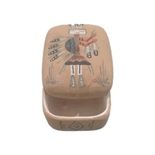 Native American Navajo Sand Painting Ceramic Pottery Jewelry Trinket Box  picture