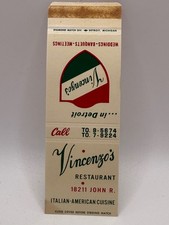 Vintage Vincenzo's Restaurant Detroit Matchbook Cover Italian-American Cuisine picture