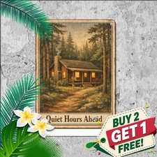 Rustic Log Cabin Mountain Forest Retreat Metal Tin Sign Wilderness Decor picture