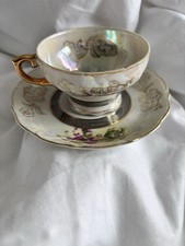 VTG Possibly Royal Halsey Fine Porcelain Floral Red Green Silver Rim Gold 2” picture