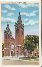Willimantic CT postcard - St. Mary's Catholic Church - 1940s linen unused picture