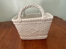 Vintage Italian Ceramic Weave Planter Basket White Italy 6023 picture