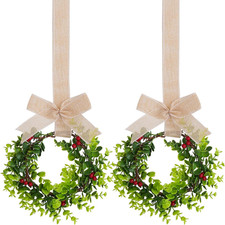 2 Pcs Mini Christmas Wreaths Cabinet Hanging Wreath for Winter Holiday picture
