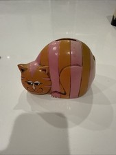 VTG Pride Creations Pink Orange Striped Cheshire Cat Bank Papier Mache Japan picture