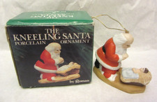 VTG Kneeling Santa Praying Over Baby Jesus Porcelain Figure Ornament 1985 In Box picture