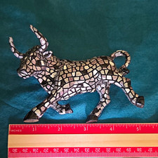 Barcino Designs Mosaic Bull Figure Spain Silver Black Trencadis Gaudi Style 5.5