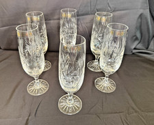 Zawiercie-24% Crystal-Genuine Hand Cut-Monica Champagne Flutes- 6-GORGEOUS picture