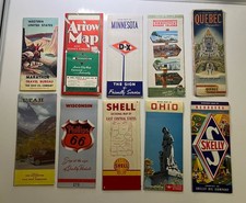 10 Vintage Road Maps Lot 1950s Mostly Gas Oil Advert Shell Tydol D-X Phillips 66 picture