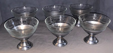 Great Set 6 Vintage Sherbet or Dessert Cups Metal Base Glass Insert picture