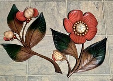 Pair of Vtg Syroco Large Poppy Flower Wall Decor 4979 MCM 1964 USA Rare Color picture
