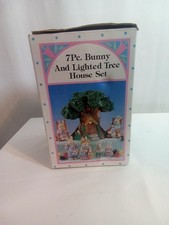 Vintage 7 Piece Bunny And Lighted Tree House Set With Original Box  picture