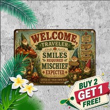 Humorous Garden Gnome Town Metal Plaque Funny Whimsical Yard Tin Sign picture