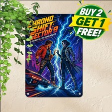 Sci-Fi Time Travel DeLorean Style Sign Retro Cinema Metal Tin Plaque 8x12 picture