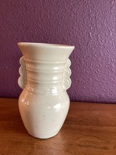 Vintage Brush Matte Glazed 8” Ceramic Vase With Scalloped Handles #537 picture