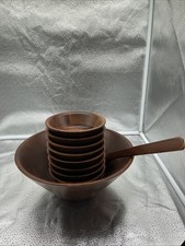 Vintage Vermillion Real Walnut Wood Bowl Wooden Salad Set Of 10 Mid Century Mod picture