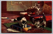 Postcard Little Imps Artist Signed Sydney Hayes Kittens Playing Valentines Artot picture