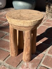 Vintage African Light Wooden Lobi Stool 12” Tall x 9 3/8” - 8 1/4” Diameter picture