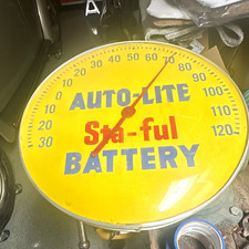 Autolite Sta-ful Battery Round Advertising Thermometer Yellow Blue Red picture