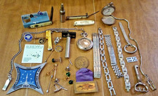 Vintage Junk Lot Pocket Watches Folding Knives Men's Jewelry Ring Bracelets Pins picture
