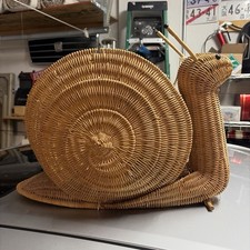 Vintage MCM Snail Woven Wicker Basket Large Magazine Rack Storage 21” picture