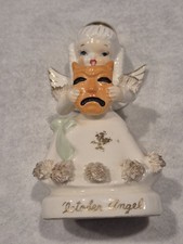 Vintage Rare 1950s Napco OCTOBER BIRTHDAY ANGEL Holding Orange Mask 1294 Damage picture